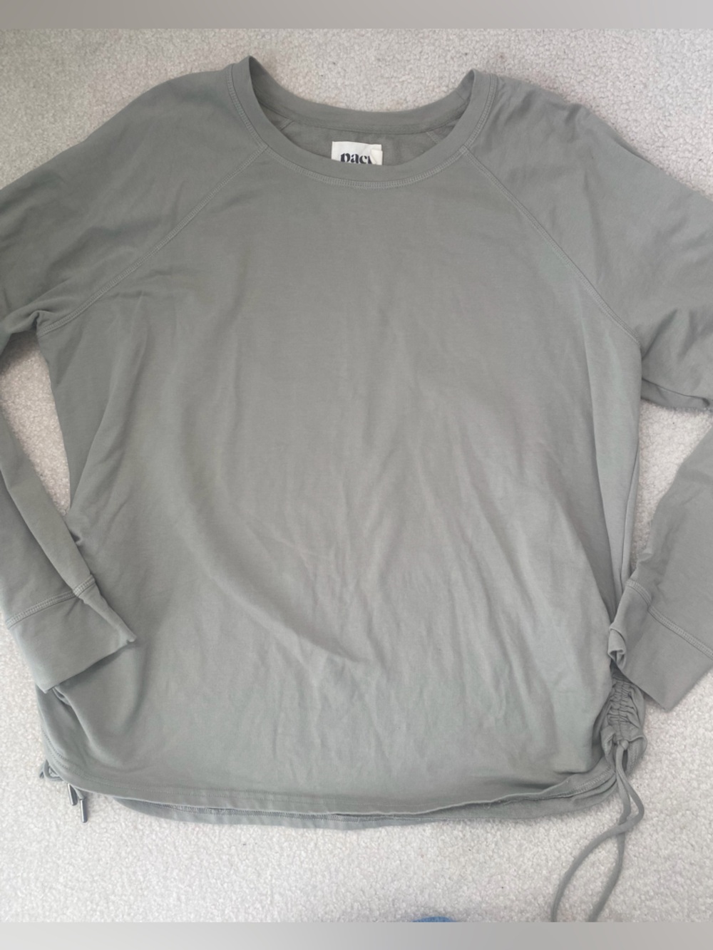Pact Sage Green Soft organic cotton womens sweatshirt w ruched tie sides XXL EUC